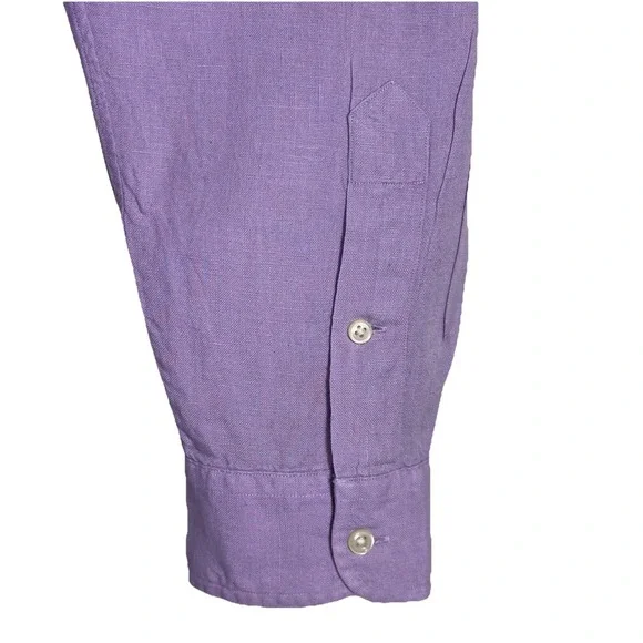 Ralph Lauren Mens Linen Shirt Med Lilac Classic Fit Button Down Long Sleeve Pony - Picture 5 of 10